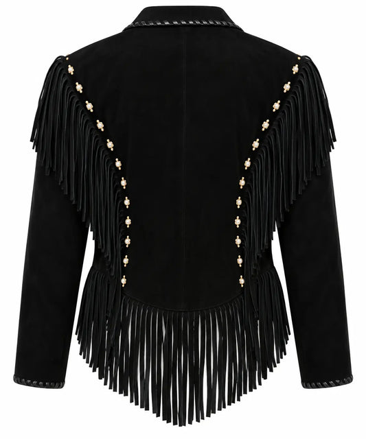 Women’s Black Cowhide Suede Fringe Western Jacket Liberty Wear Apparel