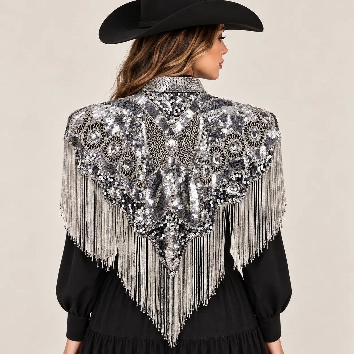 Women's silver sequin beaded fringe cape, cowgirl style – Last Rodeo