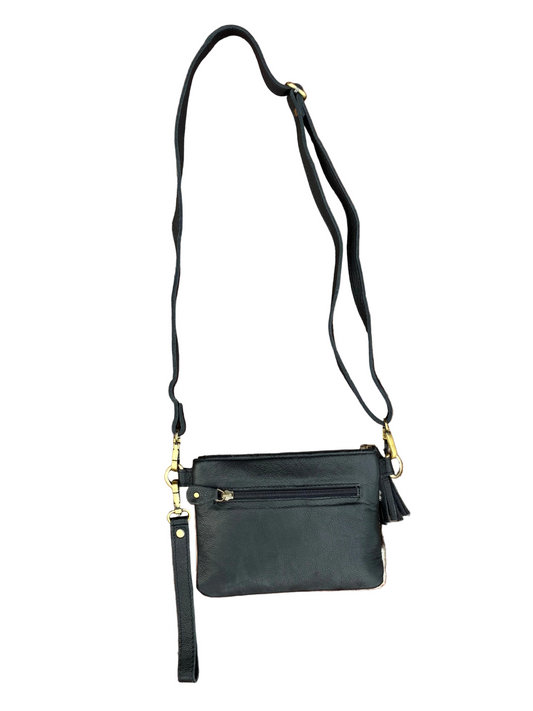 Cowhide & Tooled Leather Crossbody Wristlet Bag
