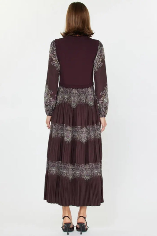 Burgundy Floral Pleated Maxi Dress – Elegant Western Style Last Rodeo Western Wear & Hat Bar