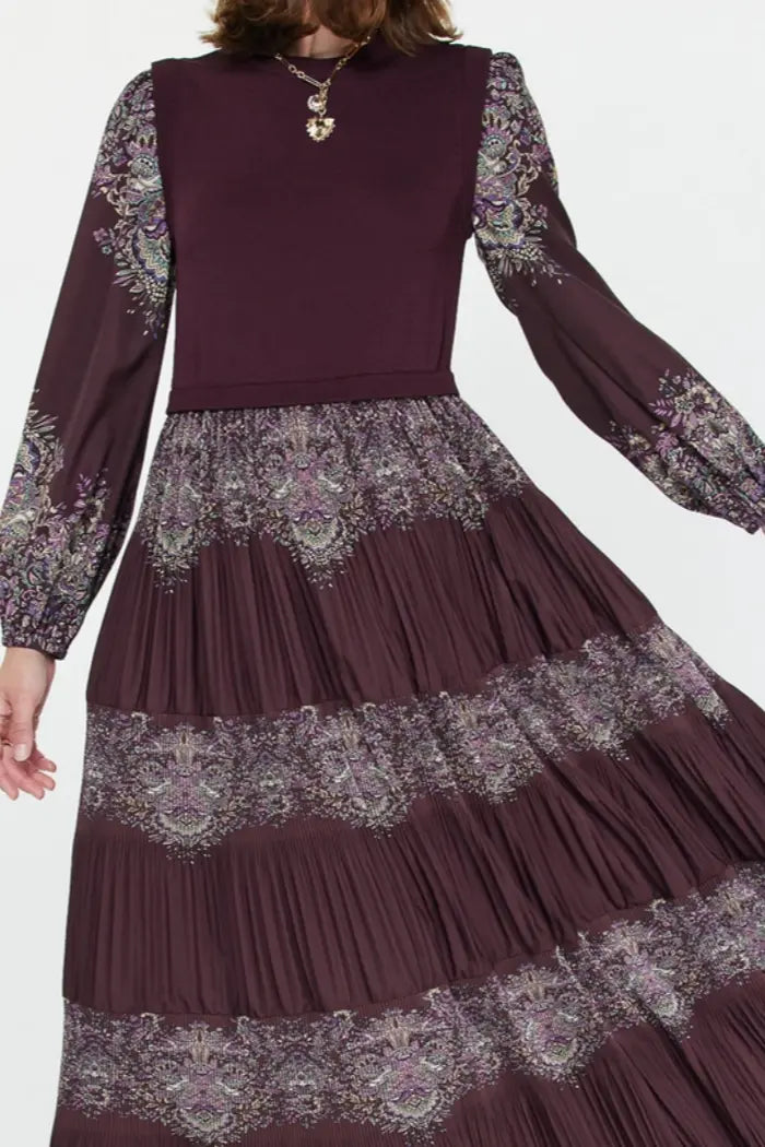 Burgundy Floral Pleated Maxi Dress – Elegant Western Style Last Rodeo Western Wear & Hat Bar