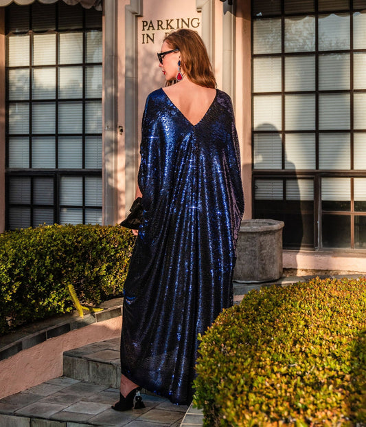 Midnight Sapphire Sequin Caftan – Elegant Evening Statement Dress