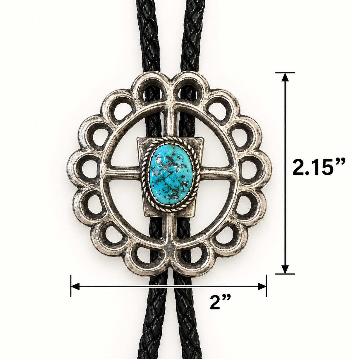 Native American Sterling Silver Sandcast Turquoise Bolo Tie – Signed BK