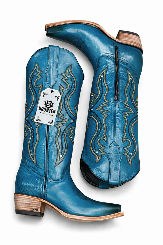 Women’s Turquoise Snip Toe Western Cowboy Boots Embroidered Leather