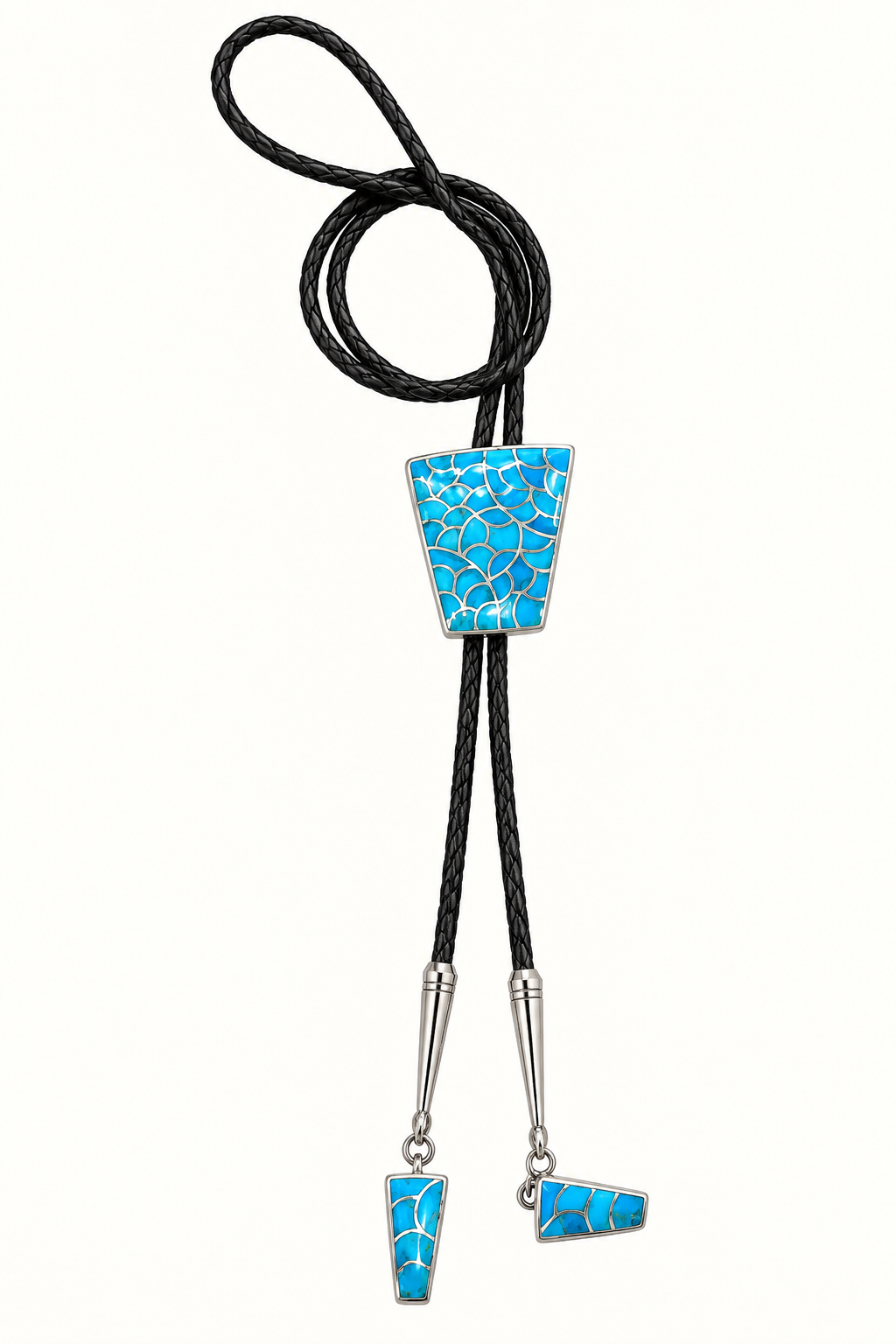 Native American Sterling Silver Turquoise Channel Inlay Bolo Tie