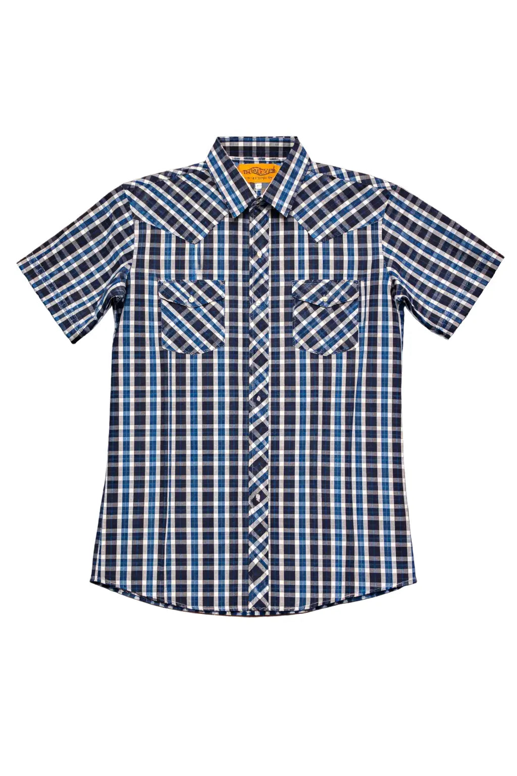 Men’s Blue Plaid Western Snap Shirt – Short Sleeve Cowboy Last Rodeo Western Wear & Hat Bar