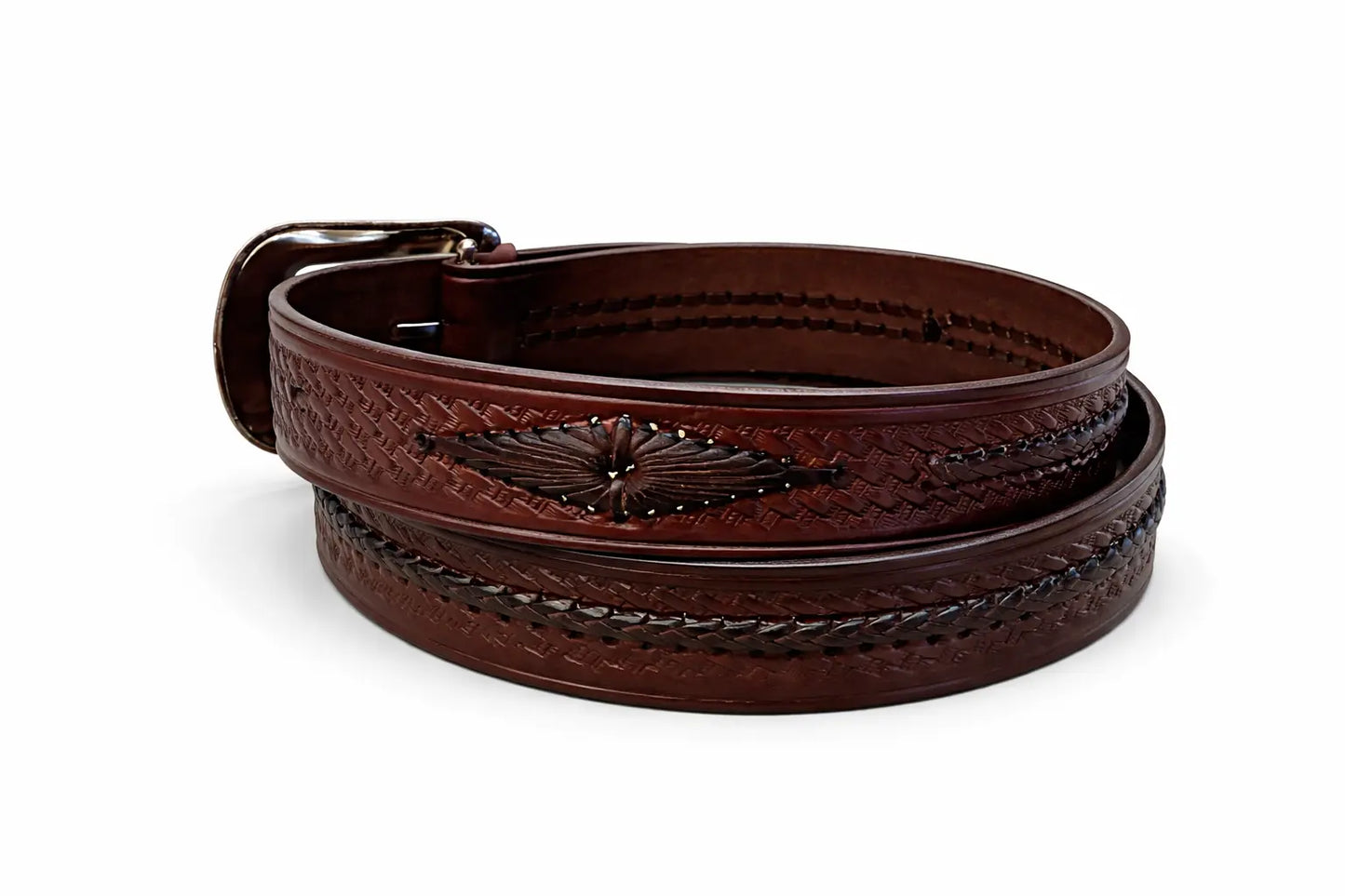 Men’s Basketweave Leather Belt with Engraved Western Buckle Last Rodeo Western Wear & Hat Bar