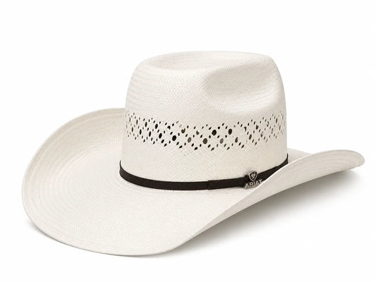 Ariat 8X Palm Straw Cowboy Hat Vented Crown Chocolate Band Front View – Buy Online at Last Rodeo
