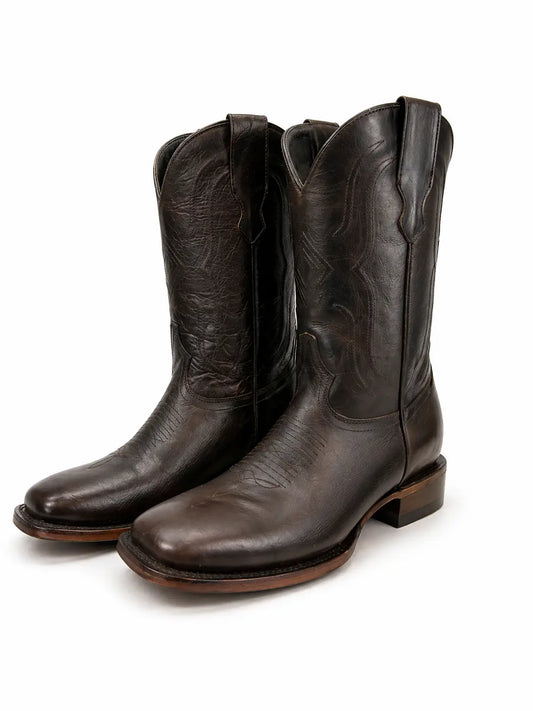 Men’s Square Toe Cowboy Boots – Dark Brown Leather Western Boots Last Rodeo Western Wear & Hat Bar