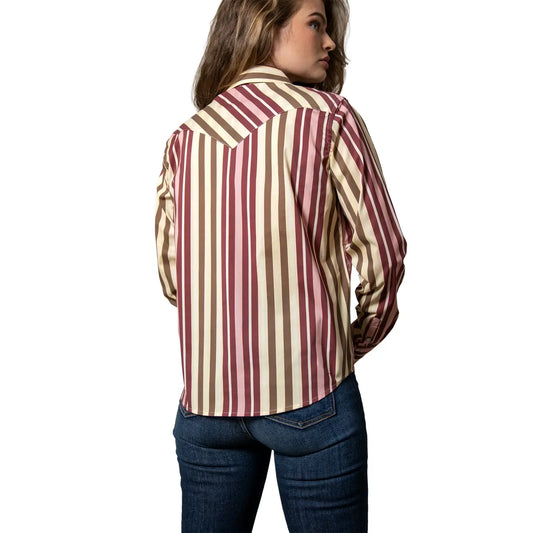 Kimes Ranch Womenโs Kai Long Sleeve Western Shirt โ Maroon Stripe Last Rodeo Western Wear & Hat Bar