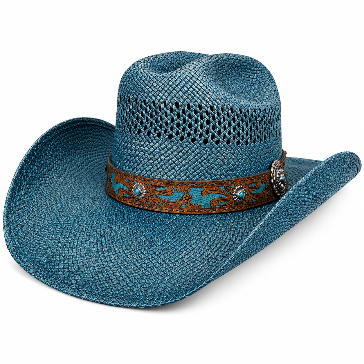 Women’s Turquoise Raffia Straw Cowboy Hat Last Rodeo Western Wear & Hat Bar