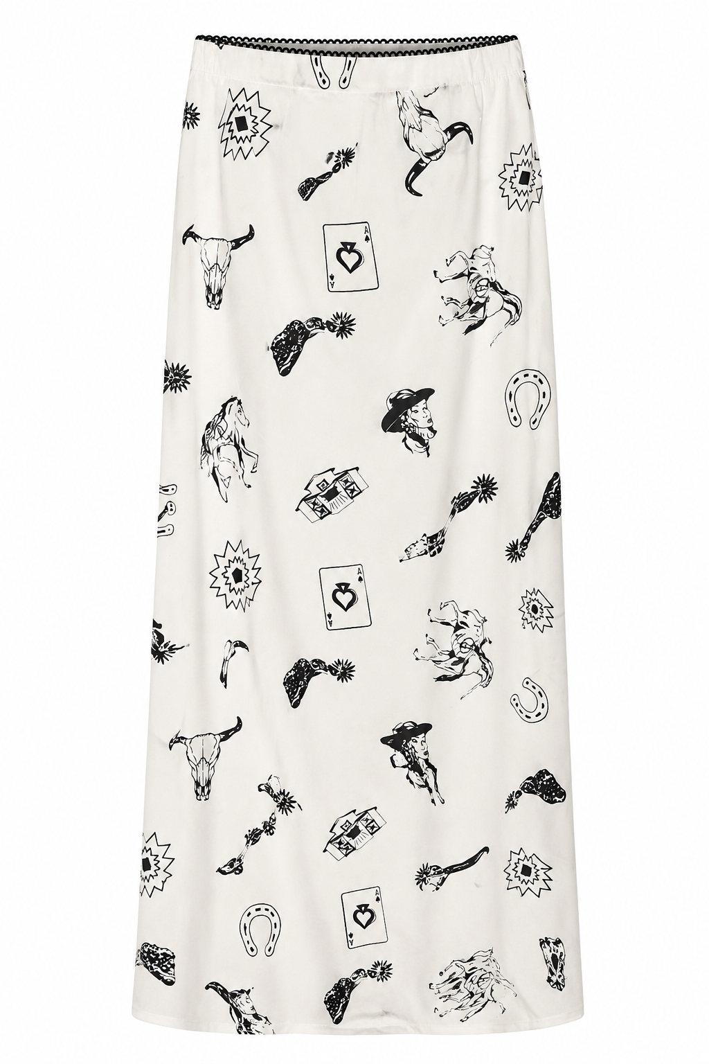 Ivory western maxi skirt with black cowboy print – Last Rodeo