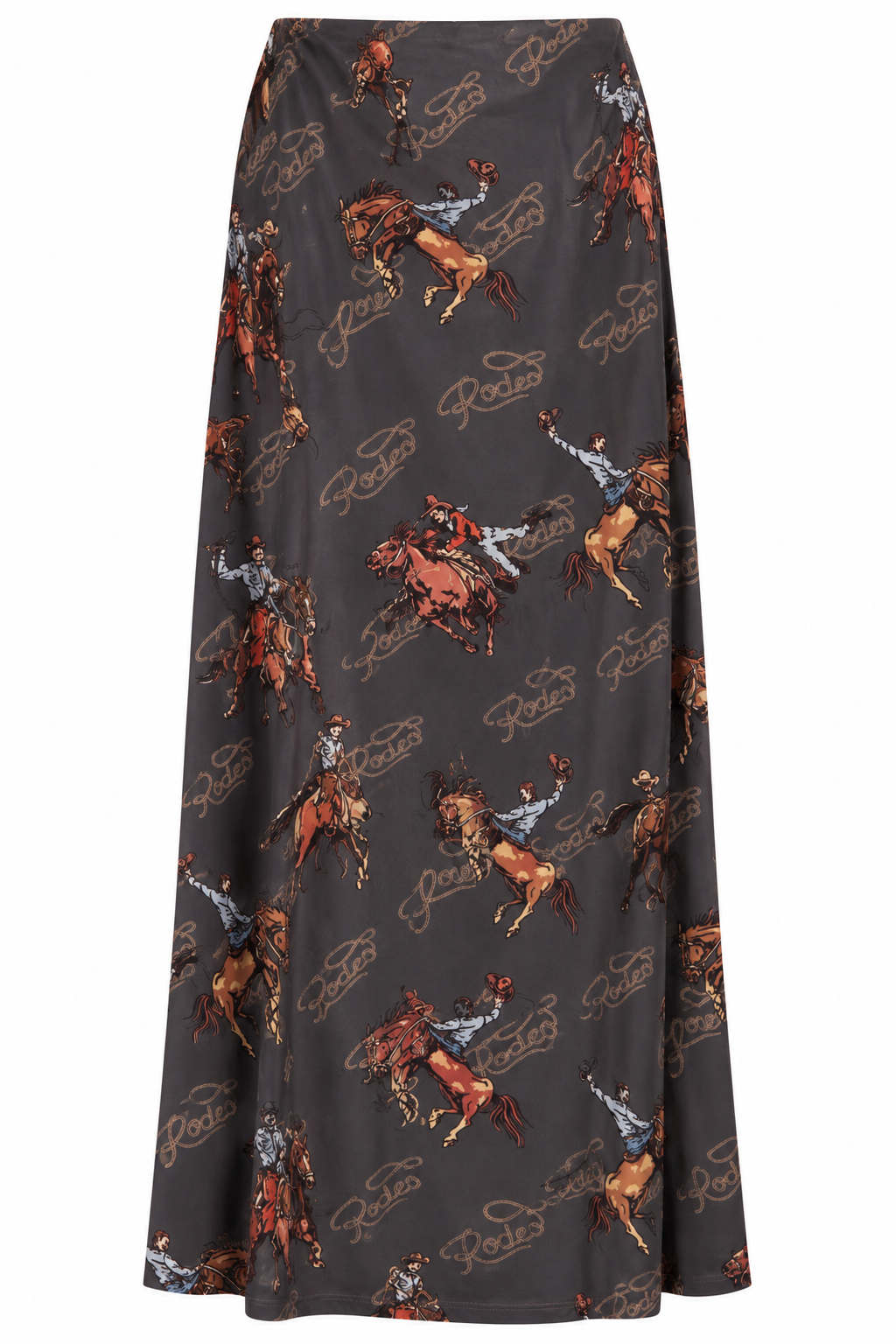Charcoal western rodeo print maxi skirt with cowboy and horse print – Last Rodeo