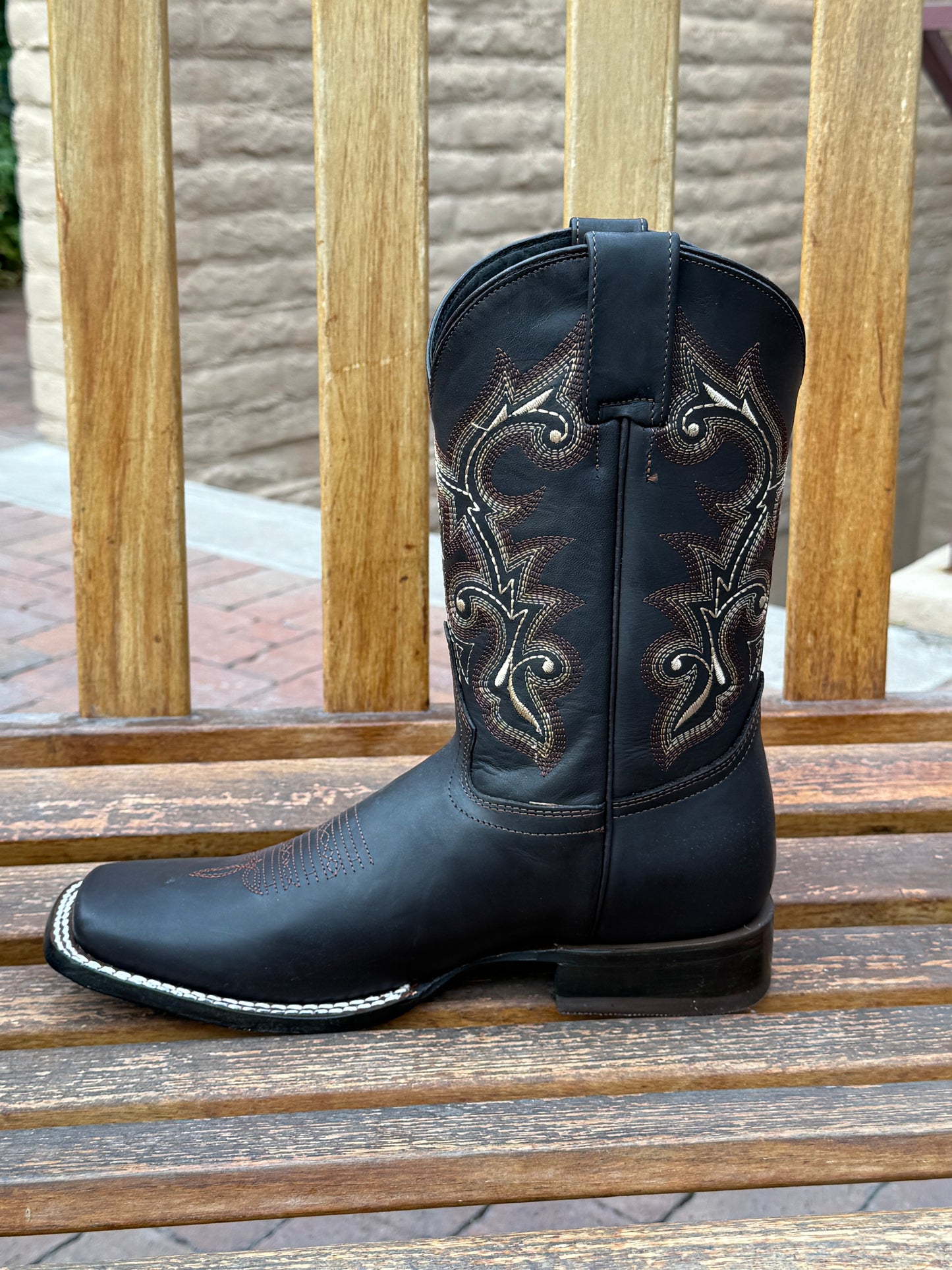 Rustler Black Leather Cowboy Boots