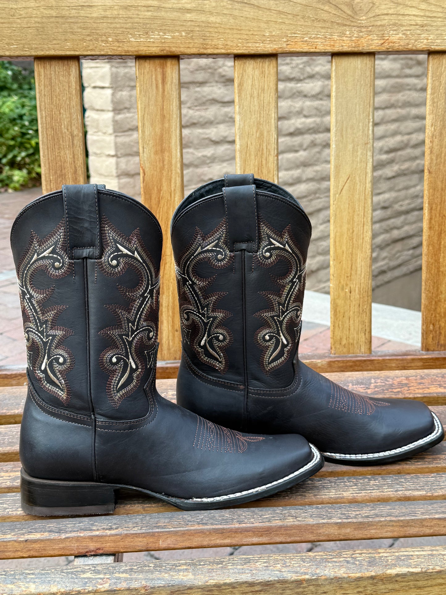 Rustler Black Leather Cowboy Boots