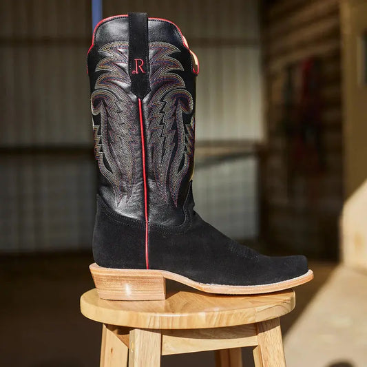 R. Watson Menโs Black Roughout Western Boots | Handmade Cowboy Boots | Cutter Toe Leather Boots RW8208-1