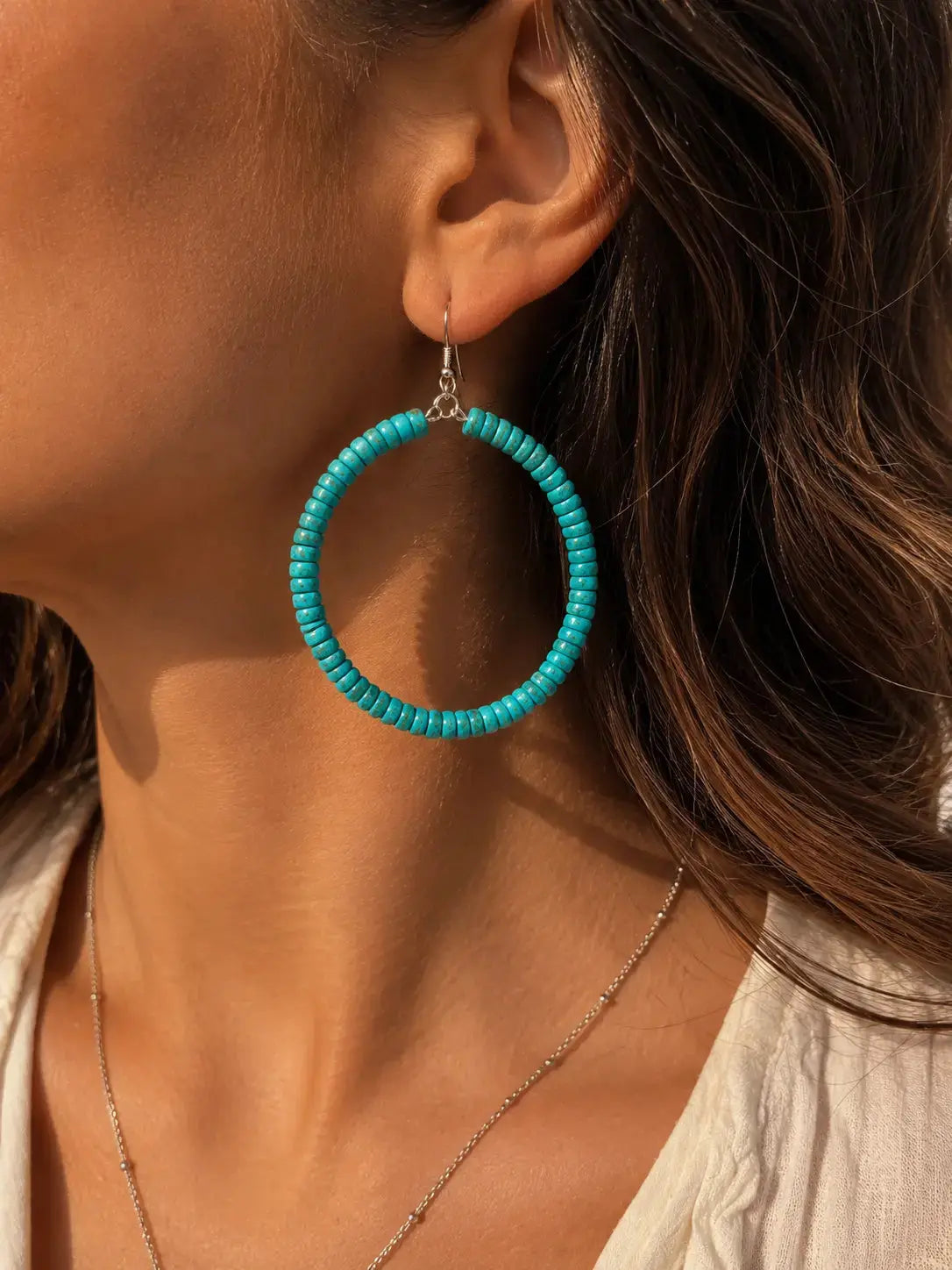 Western style natural turquoise earrings