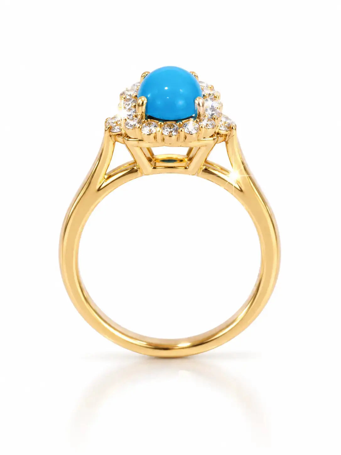 Natural turquoise diamond halo ring close view
