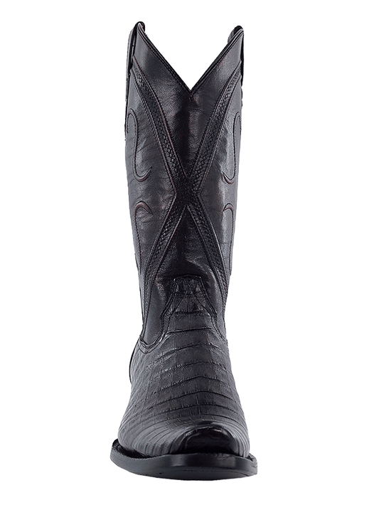 R. Watson RW2002-1 black cherry caiman belly boots full front view