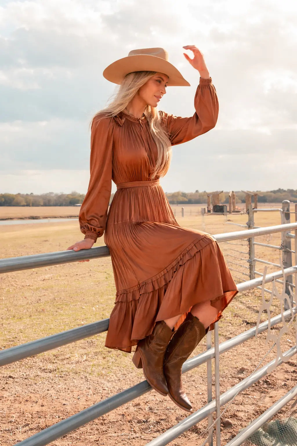 midi western dress Rust Satin Maxi Embroidered Flowers Pink Tulle The long sleeves and size-7-5wc Option:20/BX | Size : 4