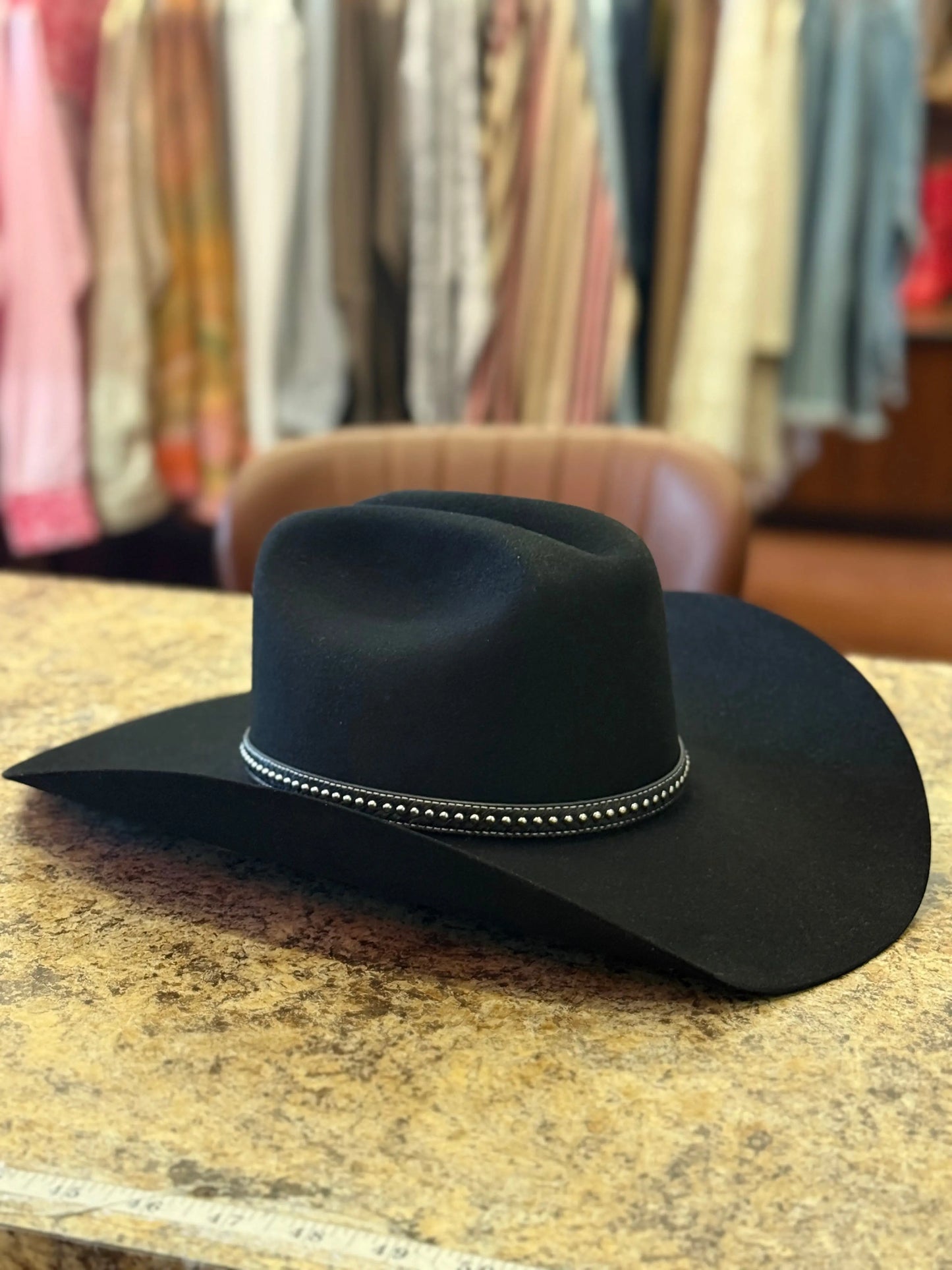 Stetson 6X Cowboy Hat Black with Custom Horsehair & Silver Stud Hat Band 5