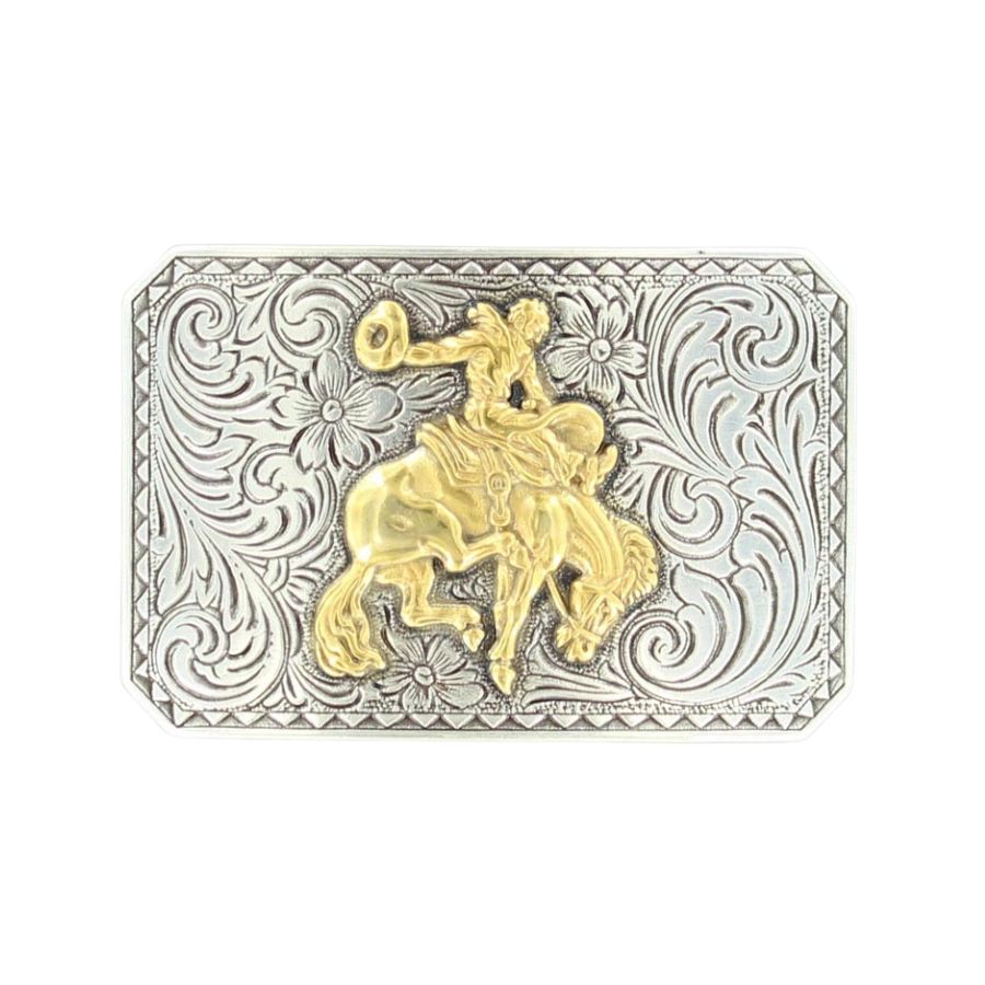Nocona Men's Silver and Gold Bucking Bronc Buckle