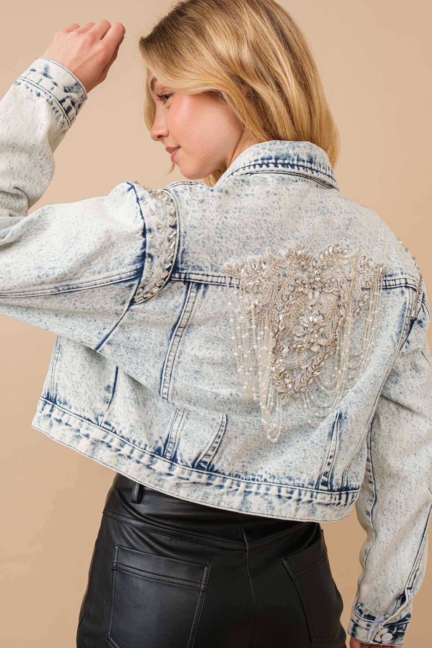Angel Wings Embellished Denim Jacket