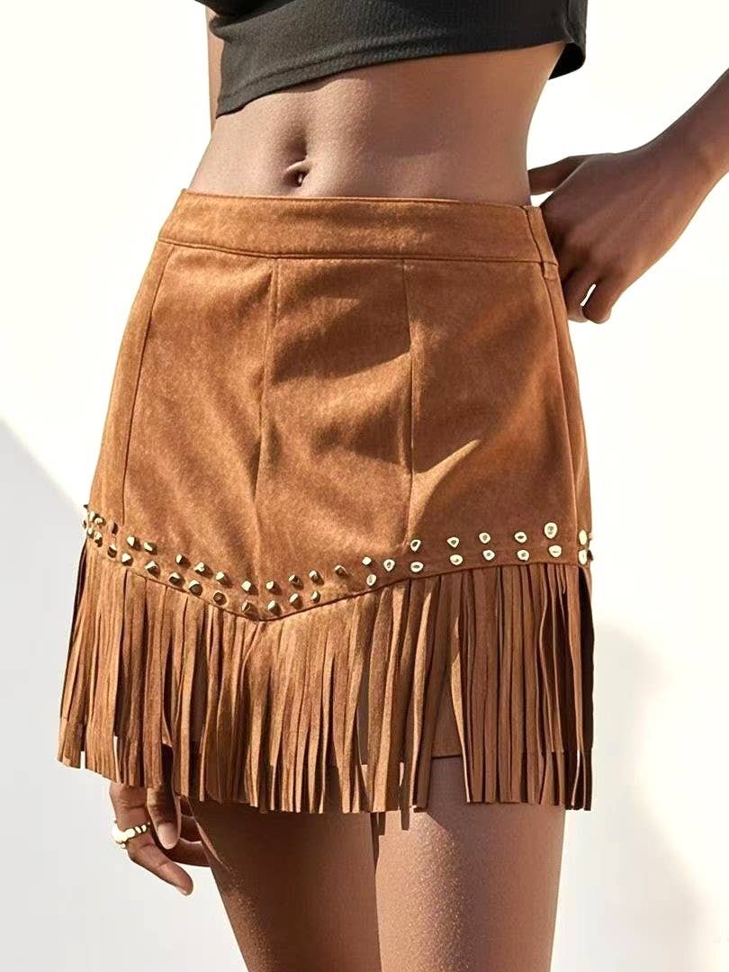 Dusty Trails Suede Fringe Skirt
