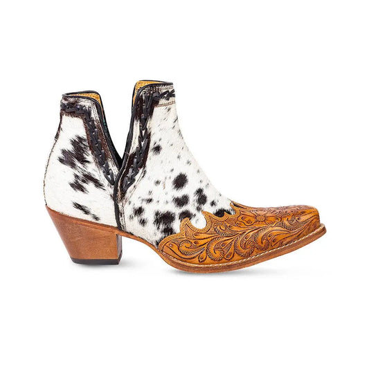 Women’s Genuine Hair-On Cowhide & Hand-Tooled Leather Western Boot