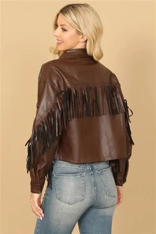 Brown Leather Tassel Jacket MYS Wholesale Inc