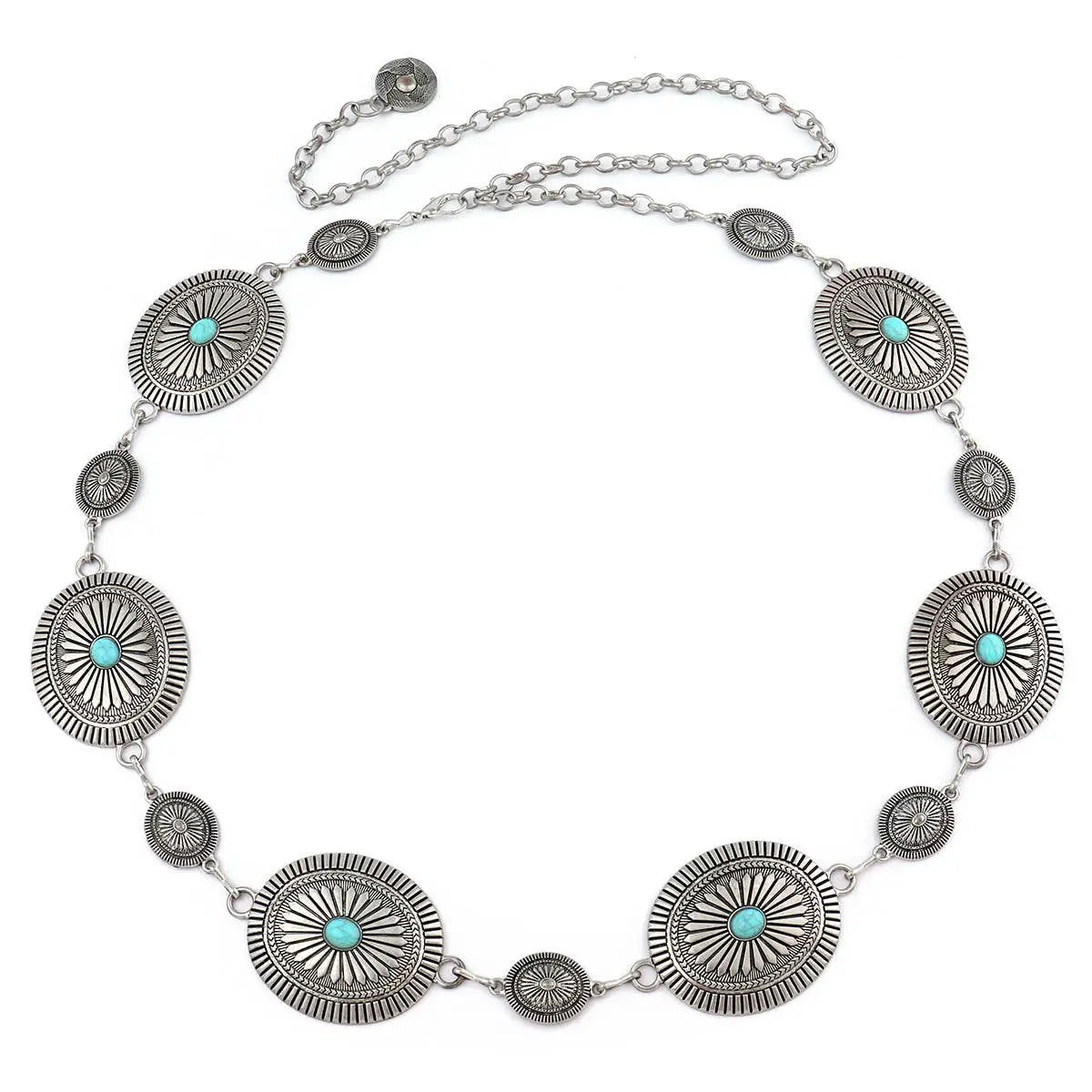 Silver Sunburst Turquoise Concho Belt Nativo
