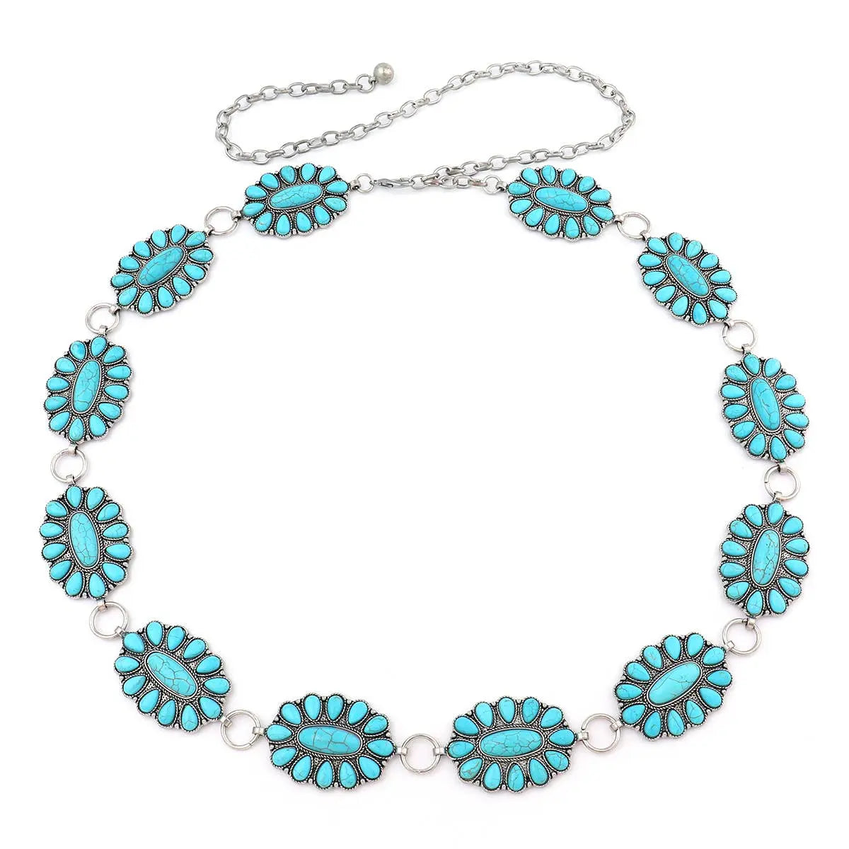 Turquoise Blossom Oval Concho Belt Nativo