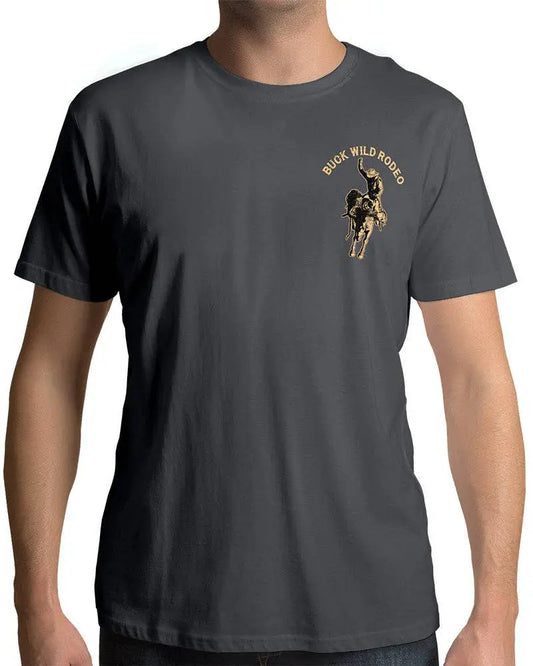 Buck Wild Rodeo Graphic T-Shirt – Western Bull Riding Tee (Gray) Country Girl Store