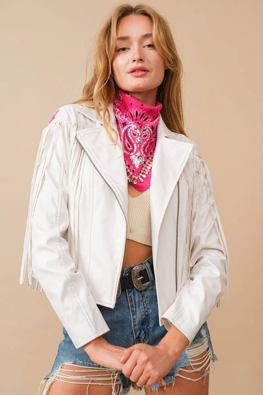 Rodeo Rebel Fringe Leather Jacket Blue B