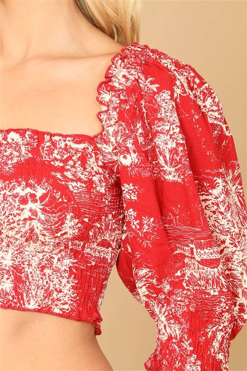 Cowgirl Sunset Puff Sleeve Crop Top