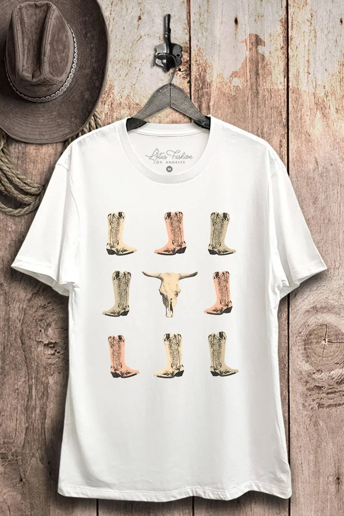 Boots & Longhorn Cowgirl Western Graphic Tee Lotus Fashion Collection