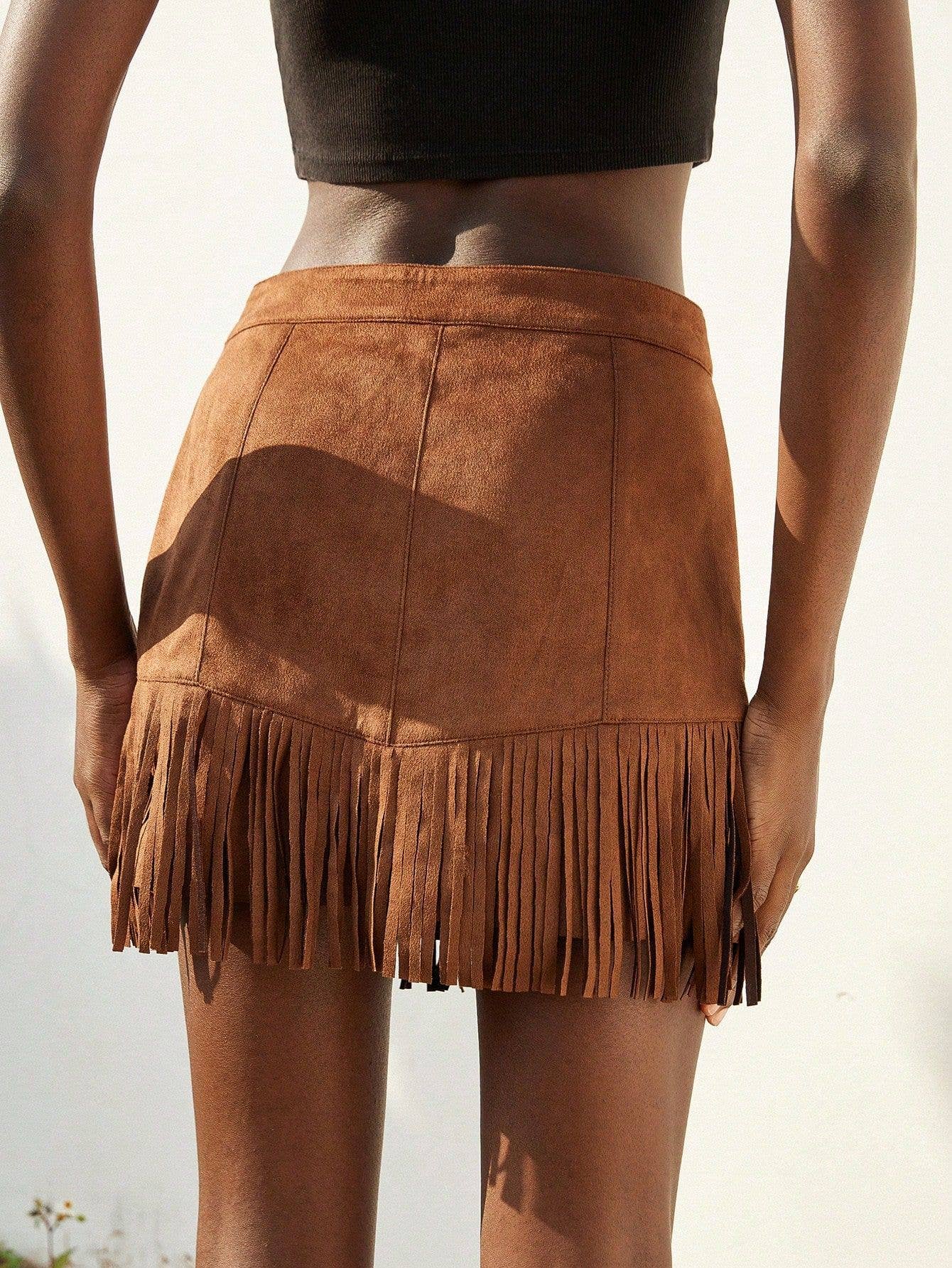 Dusty Trails Suede Fringe Skirt