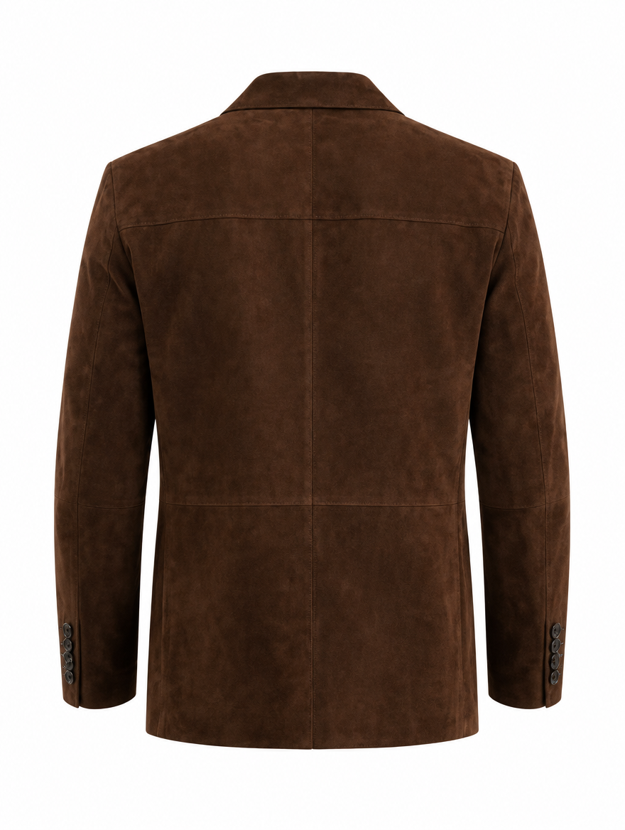 Brown lambskin suede blazer, unlined, back view