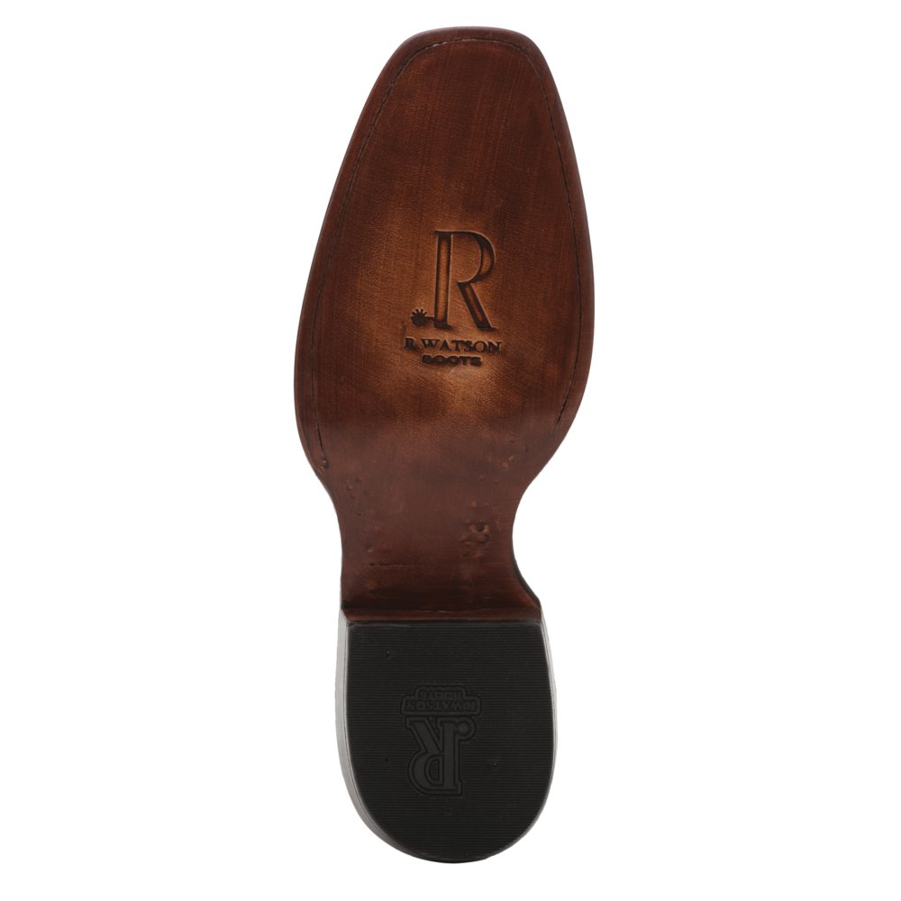 R. Watson men's black full quill ostrich western boots detail