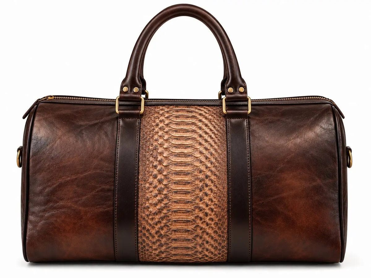 Brown Python Leather Western Duffle Bag – Antique Brass Hardware Last Rodeo Western Wear & Hat Bar