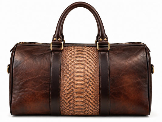 Brown Python Leather Western Duffle Bag – Antique Brass Hardware Last Rodeo Western Wear & Hat Bar