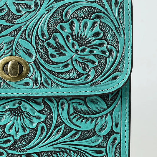 American Darling Turquoise Hand-Tooled Floral Leather Crossbody Bag Last Rodeo Western Wear & Hat Bar