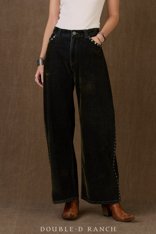 Double D Ranch Greenwood Pant olive velvet flocked denim western pants front