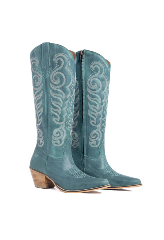 Teal Embroidered Tall Western Boots