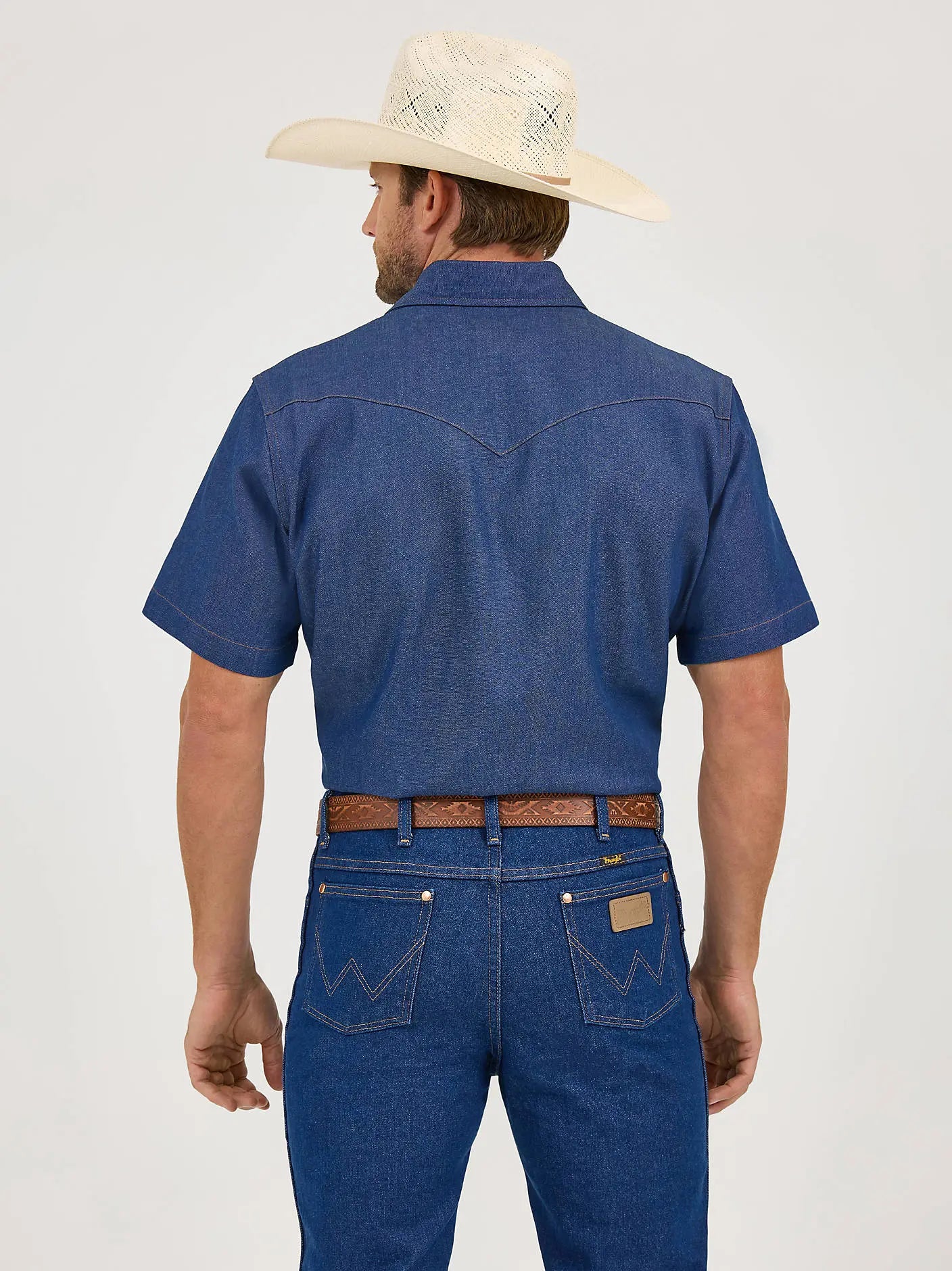 Wrangler Men’s Short Sleeve Denim Western Snap Shirt – Dark Indigo Last Rodeo Western Wear & Hat Bar