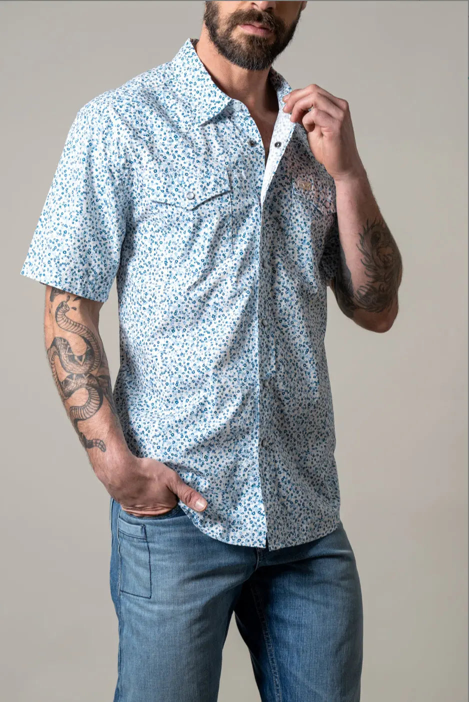 Kimes Ranch Bascom Short Sleeve Western Shirt – Blue Floral Print Last Rodeo Western Wear & Hat Bar