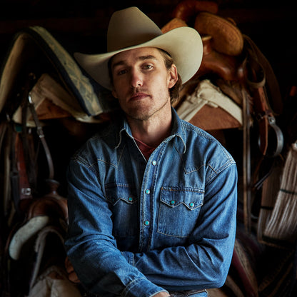 Stetson denim snap shirt sawtooth pocket