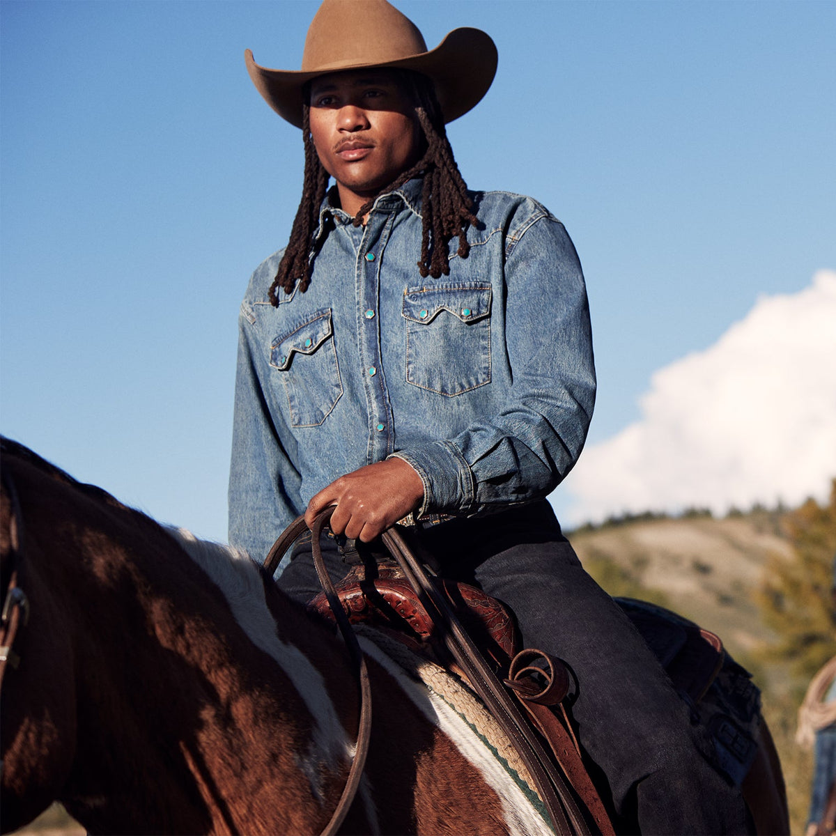 Stetson denim western shirt detail