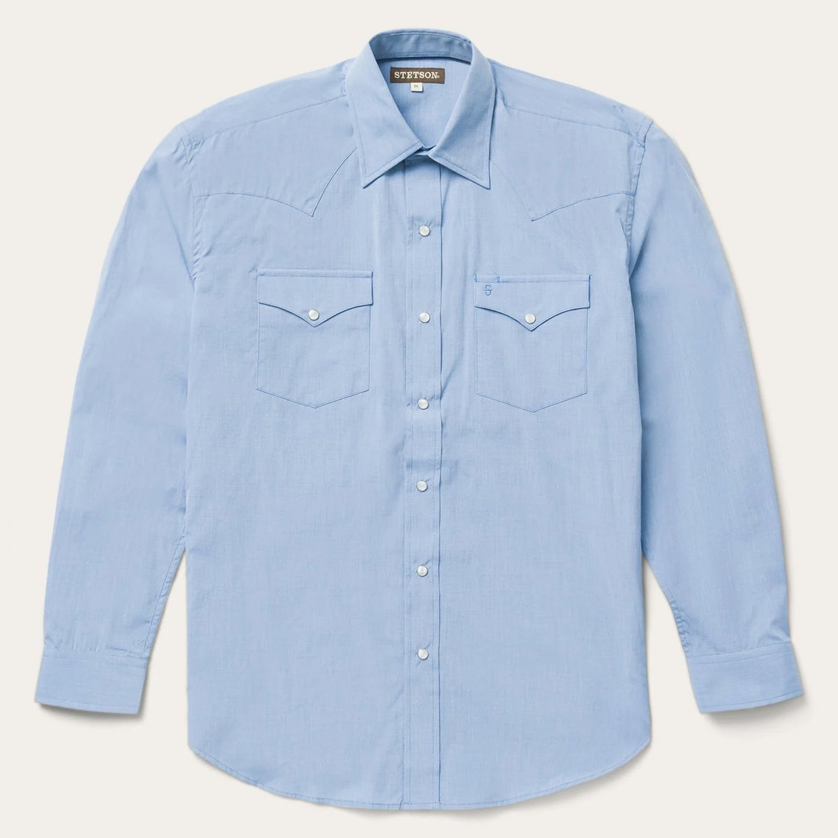 Stetson men's light blue end on end long sleeve western snap shirt