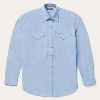 Stetson men's light blue end on end long sleeve western snap shirt